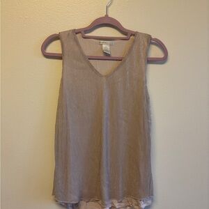 Design History Beige Shimmer Tank Top with V-Neck and Relaxed Fit